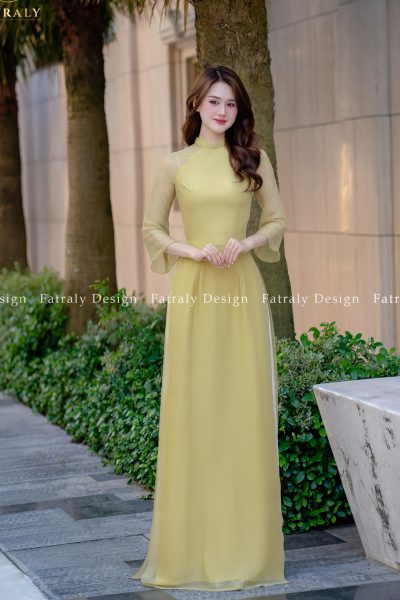 Áo dài Bốn Mùa tơ lót lụa 4 tà cổ trụ Fatraly