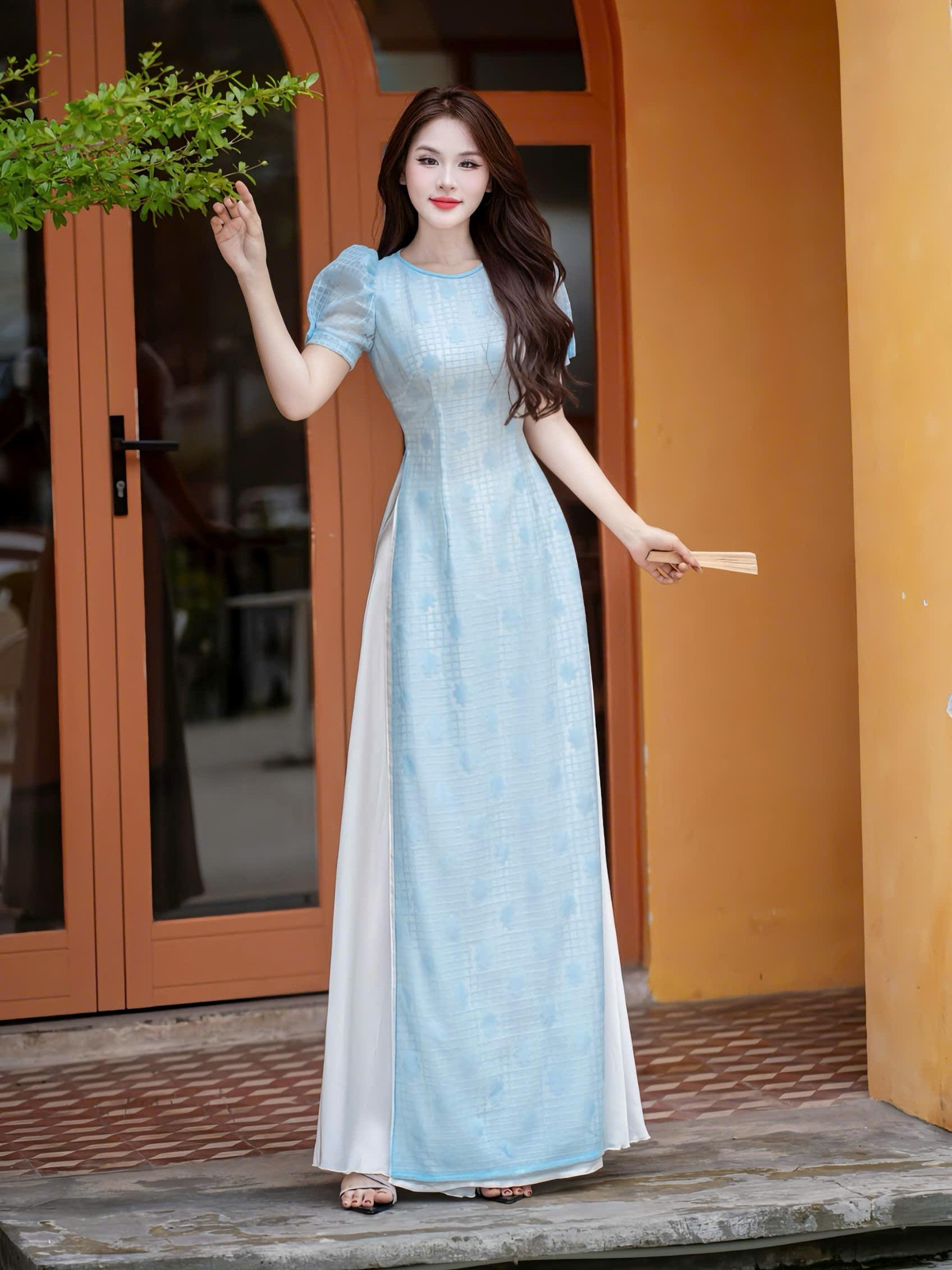 Áo dài Thiên Thanh vải lụa gấm Thái Tuấn Fatraly