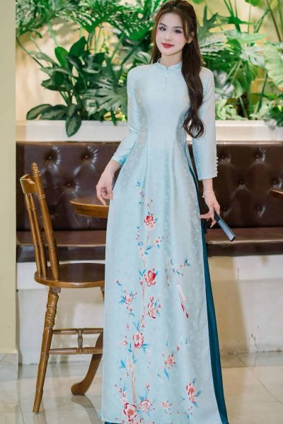 Áo dài Đào Xuân vải lụa gấm tơ tằm Thái Tuấn Fatraly