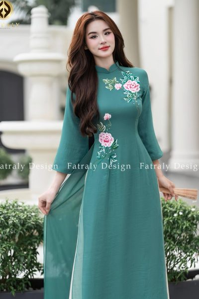 Áo dài Xanh Ngọc họa tiết hoa vải voan Thái Tuấn Fatraly