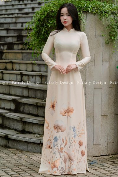 Áo dài Sương Hoa gấm tơ tầm Fatraly