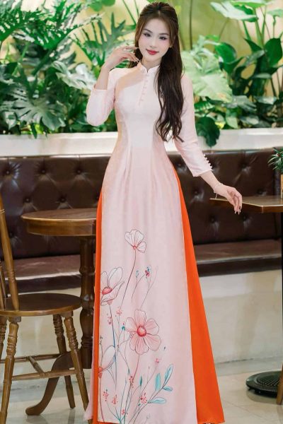 Áo dài Cánh Hoa vải lụa gấm tơ tằm Fatraly