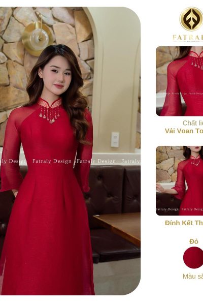 Áo dài nữ vải voan tơ óng đỏ