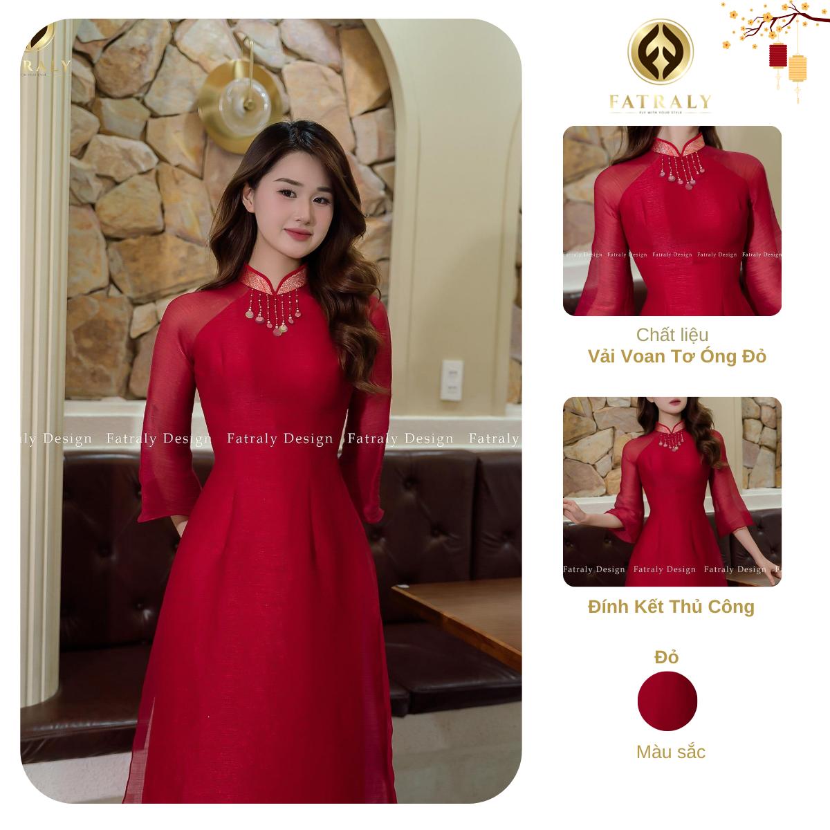 Áo dài nữ vải voan tơ óng đỏ