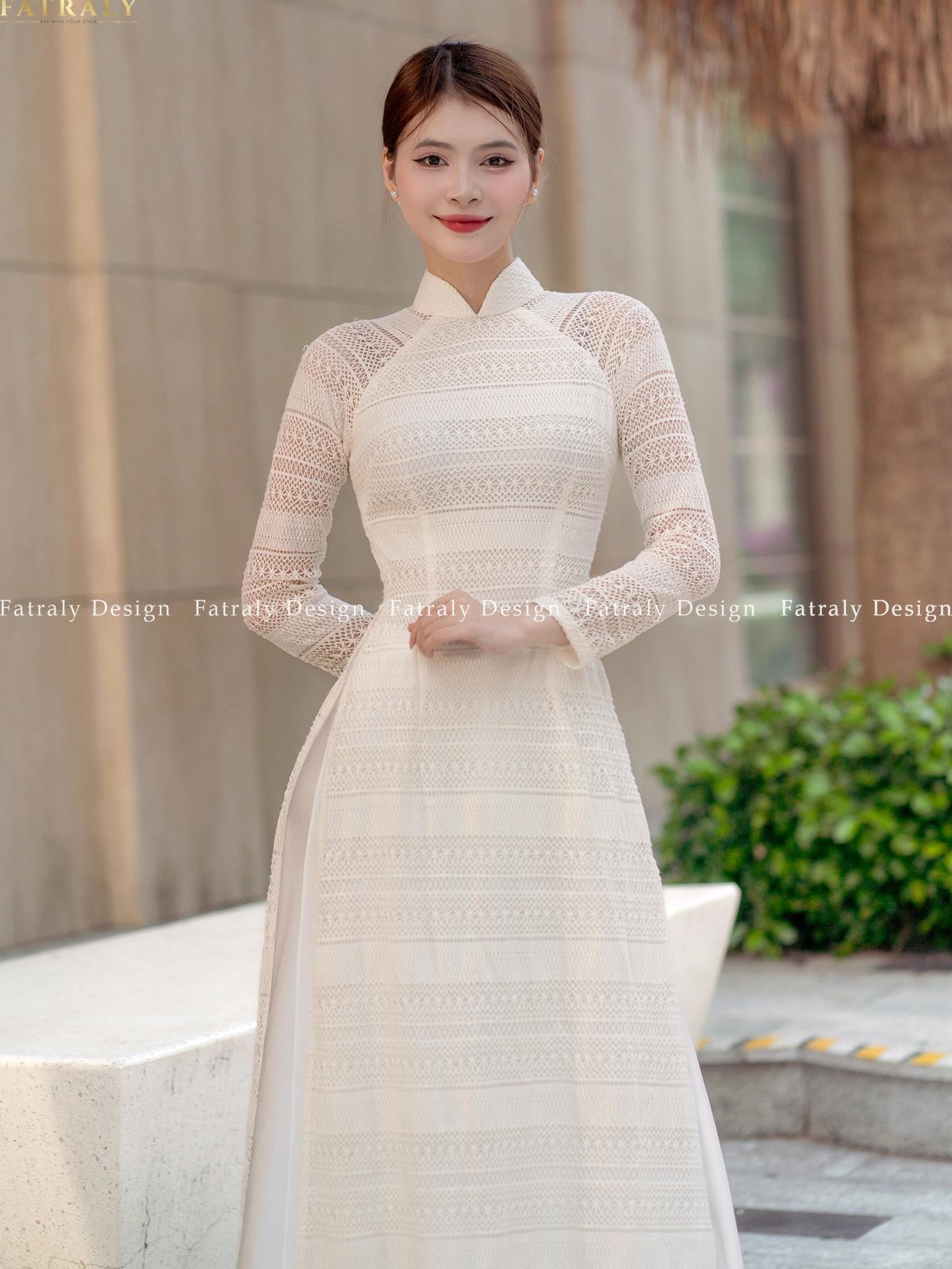 Áo dài ren trắng cao cấp