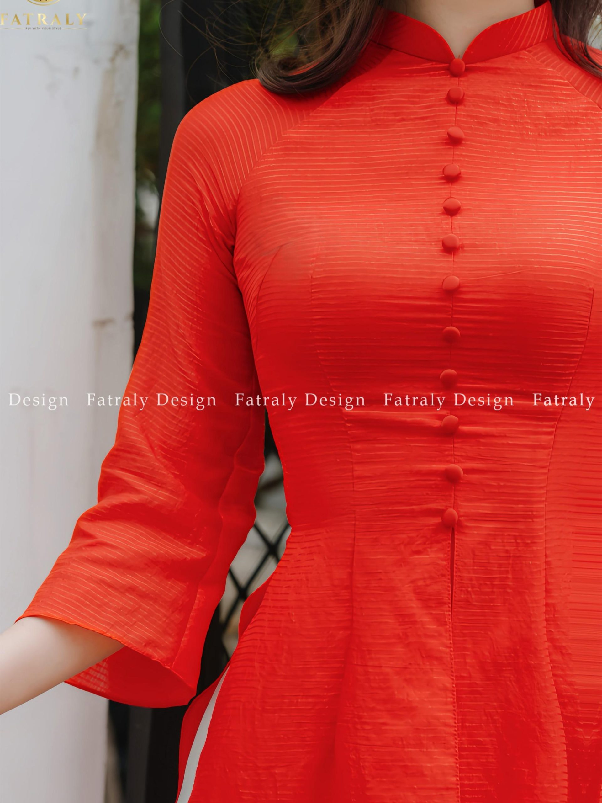 Áo dài tơ thiết kế 5 tà đính nút bọc màu cam cháy, vải tơ lót lụa cao cấp 3 Áo dài tơ thiết kế 5 tà đính nút bọc màu cam cháy, vải tơ lót lụa cao cấp - Hình ảnh 3