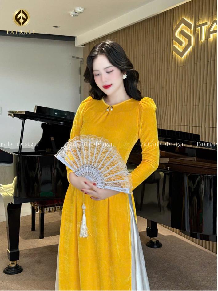 Áo Dài Nhung The Gam Màu Ngọt Ngào Tôn Dáng Chất Liệu Mềm Mịn Co Giãn Nhẹ Che Khuyết Điểm Bắp Tay Khéo Léo