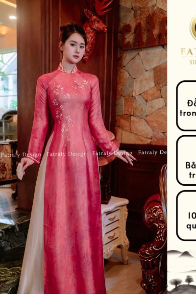Áo Dài Sang Trọng Từ Lụa Thái Tuấn Cao Cấp Họa Tiết Sơn Vẽ Thủ Công Tinh Tế Phù Hợp Cho Nhiều Dịp Quan Trọng Chất Liệu Mềm Mại Thoải Mái