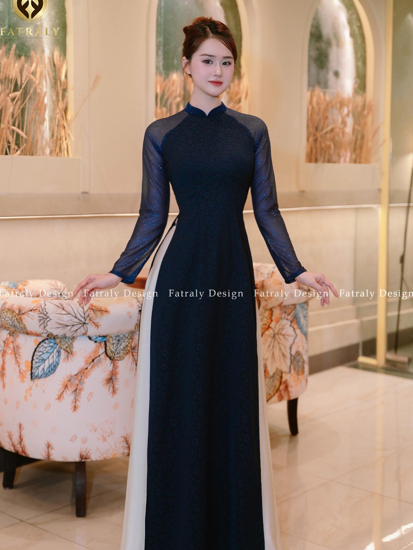 Áo dài nữ chất liệu lụa Thái Tuấn cao cấp, thiết kế tay bồng duyên dáng