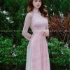 Áo dài vải ren chỉ sợi cotton co giãn 4 chiều
