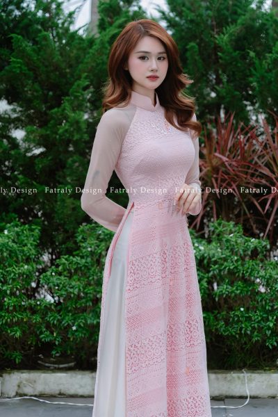 Áo dài vải ren chỉ sợi cotton co giãn 4 chiều