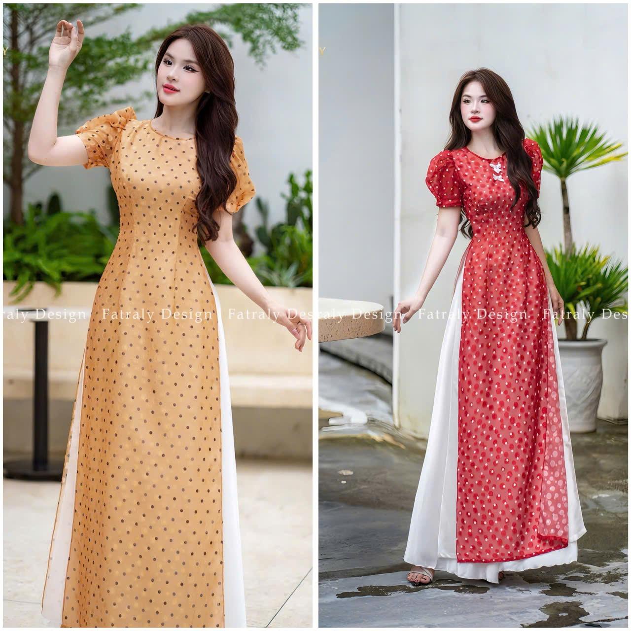 Áo dài nữ họa tiết chấm bi 4 tà trẻ trung tay ngắn, vải mềm mại cho phong cách năng động 2 Áo dài nữ họa tiết chấm bi 4 tà trẻ trung tay ngắn, vải mềm mại cho phong cách năng động - Hình ảnh 2