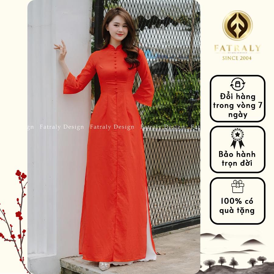 Áo dài tơ thiết kế 5 tà đính nút bọc màu cam cháy, vải tơ lót lụa cao cấp 6 Áo dài tơ thiết kế 5 tà đính nút bọc màu cam cháy, vải tơ lót lụa cao cấp - Hình ảnh 6