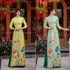 Áo dài nữ lụa tơ tằm vân gấm nút bọc màu sắc tươi sáng thiết kế đơn giản tinh tế phù hợp cho tiệc lễ hội