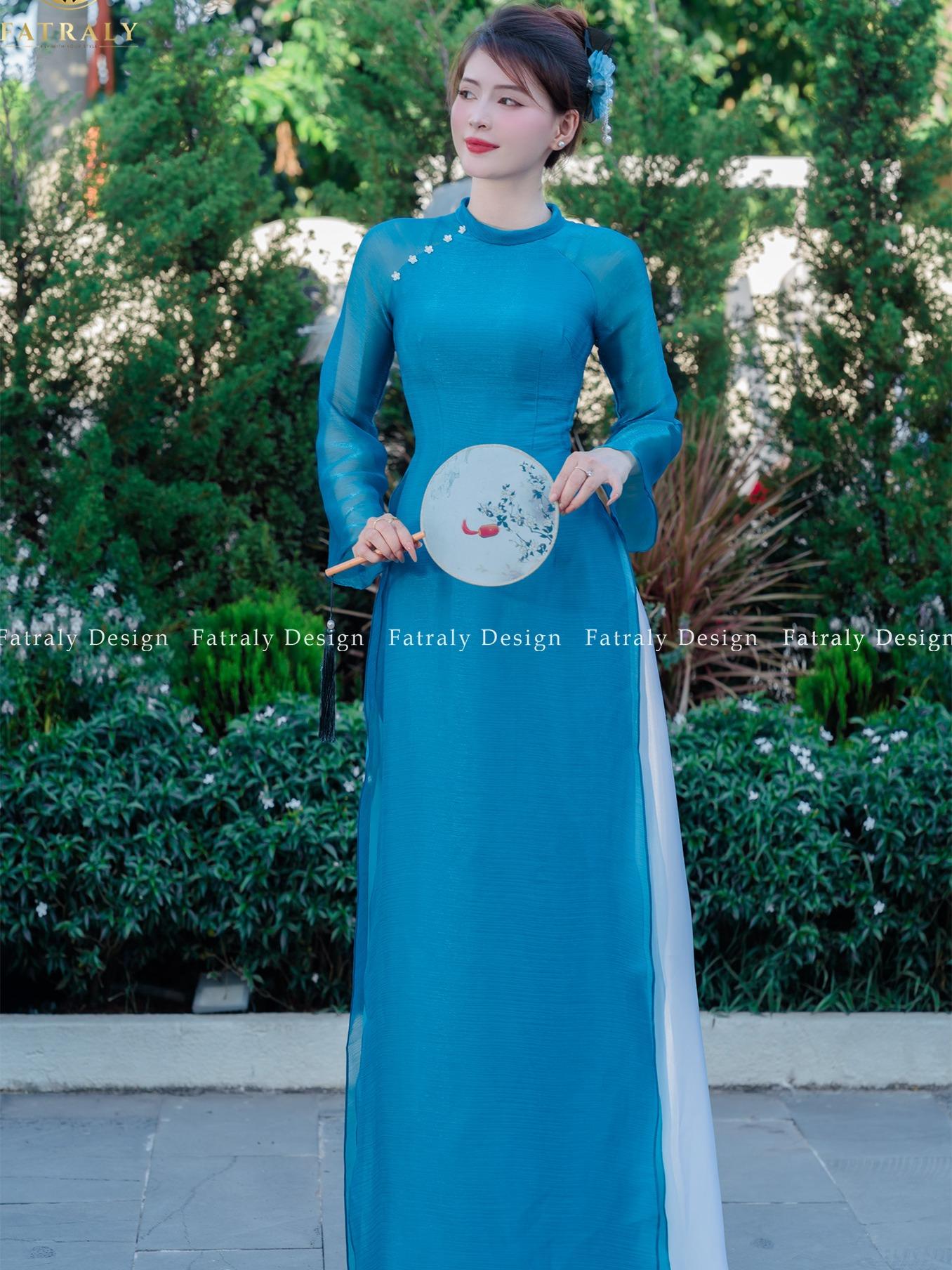 Áo dài thiết kế lụa phối voan