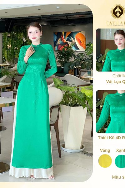 Áo dài lụa Queen màu xanh