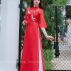 Áo dài nữ tơ lót lụa 4 tà hoạ tiết vẽ tay cao cấp