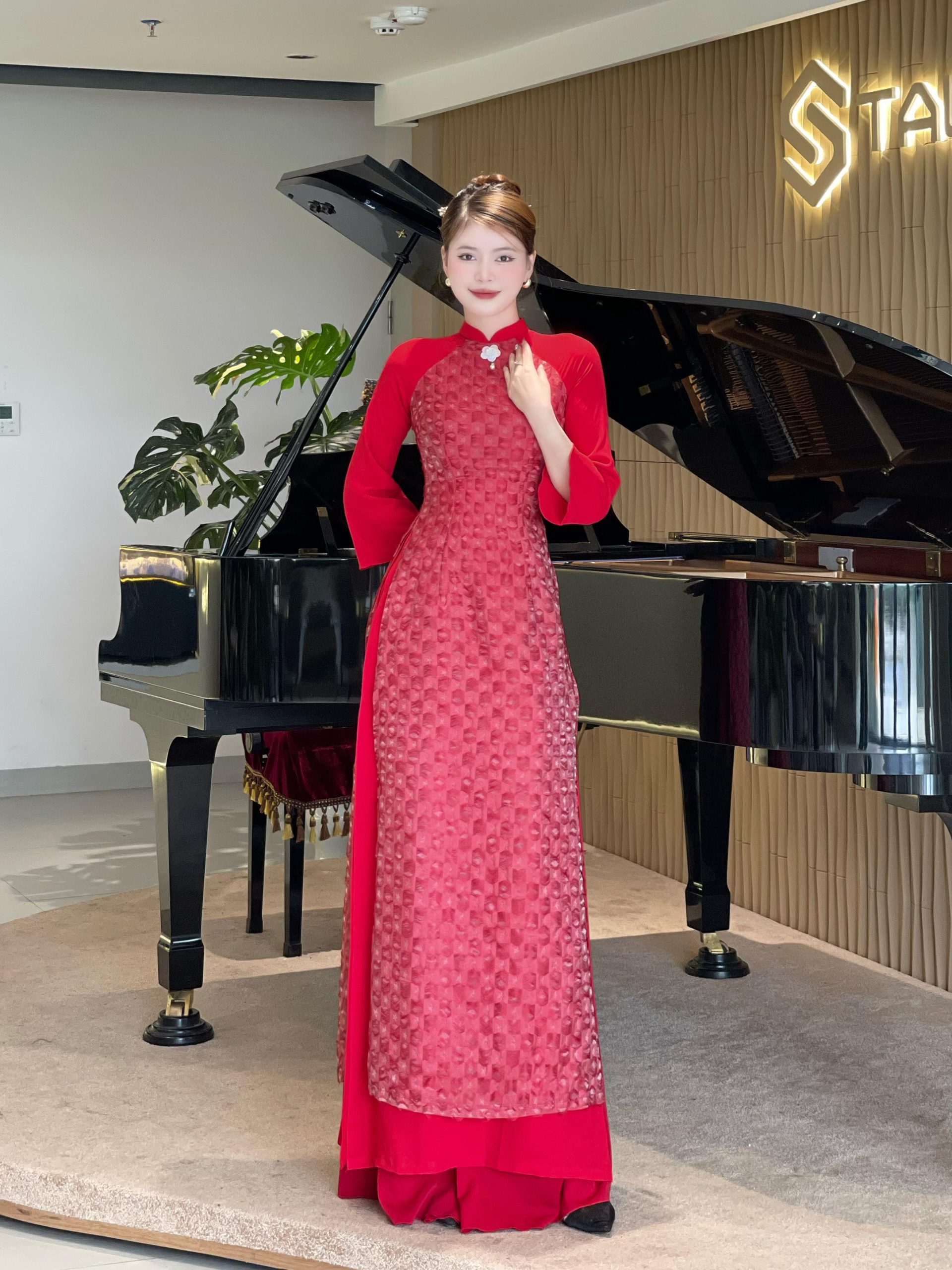 Áo Dài Nữ 4 Tà Cực Xinh Vải Tơ Dệt Cao Cấp Lót Lụa Thái Tuấn Mềm Mại Thoại Mái