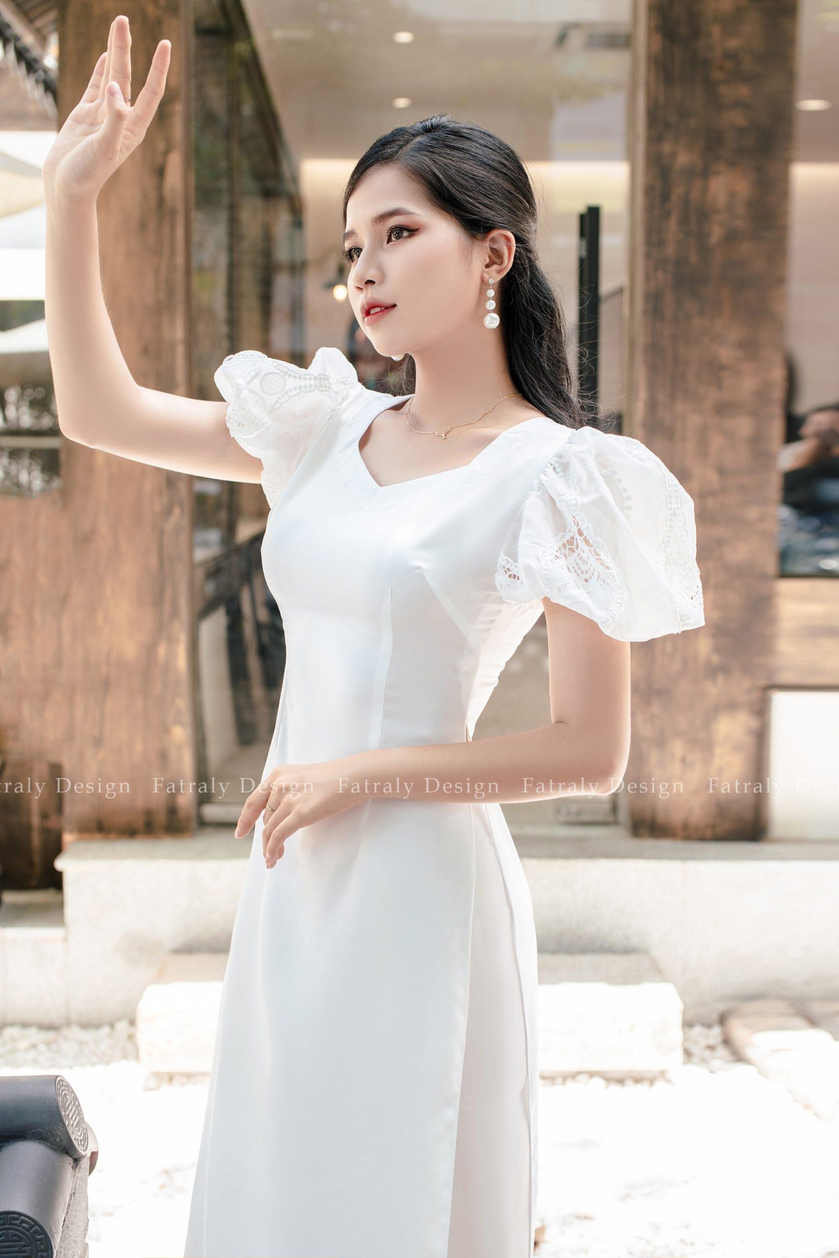Áo dài Mộc trắng thiết kế cao cấp - Hình ảnh 2