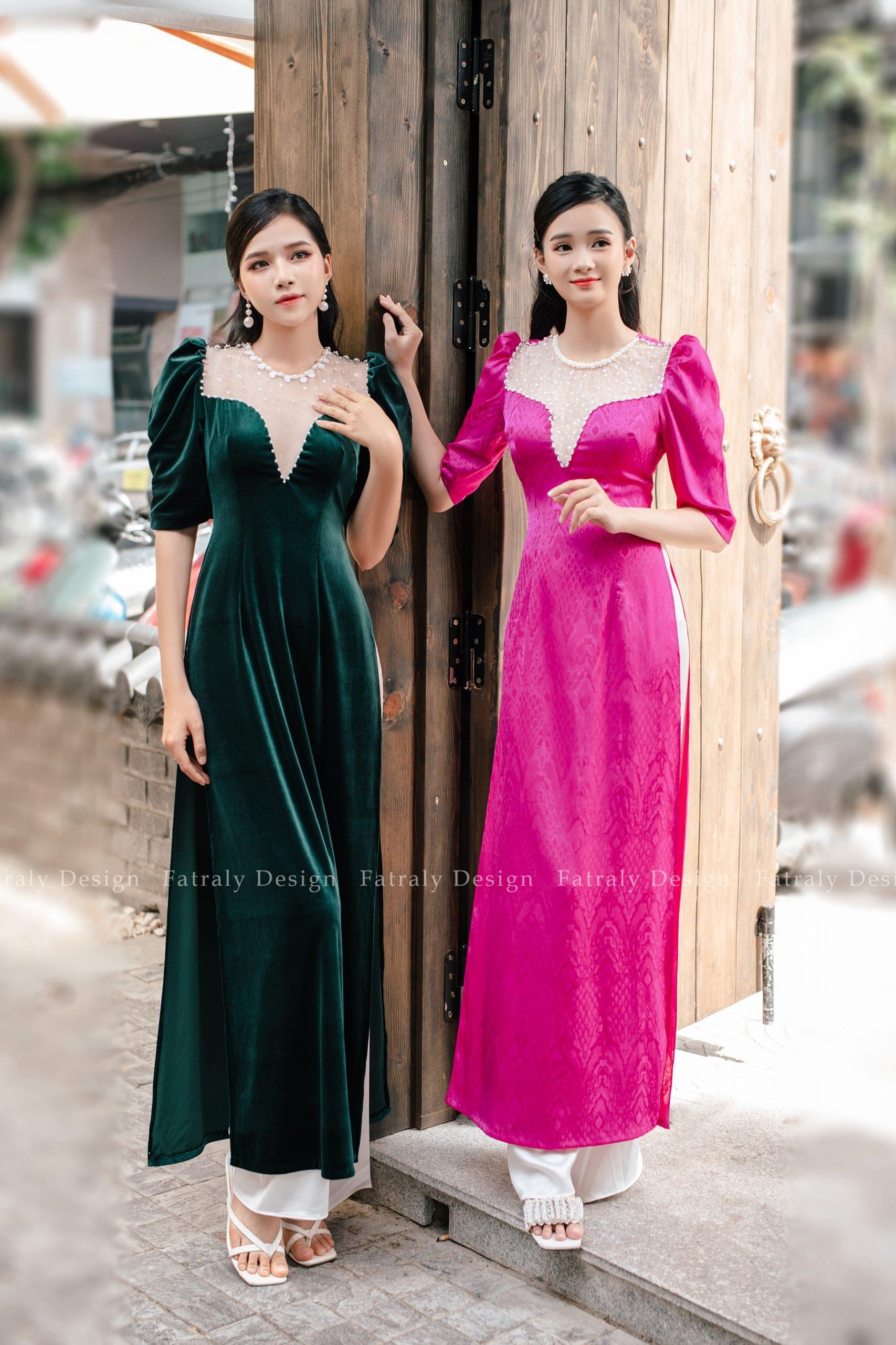 Áo dài Bích Thủy nhung thiết kế cao cấp - Hình ảnh 2