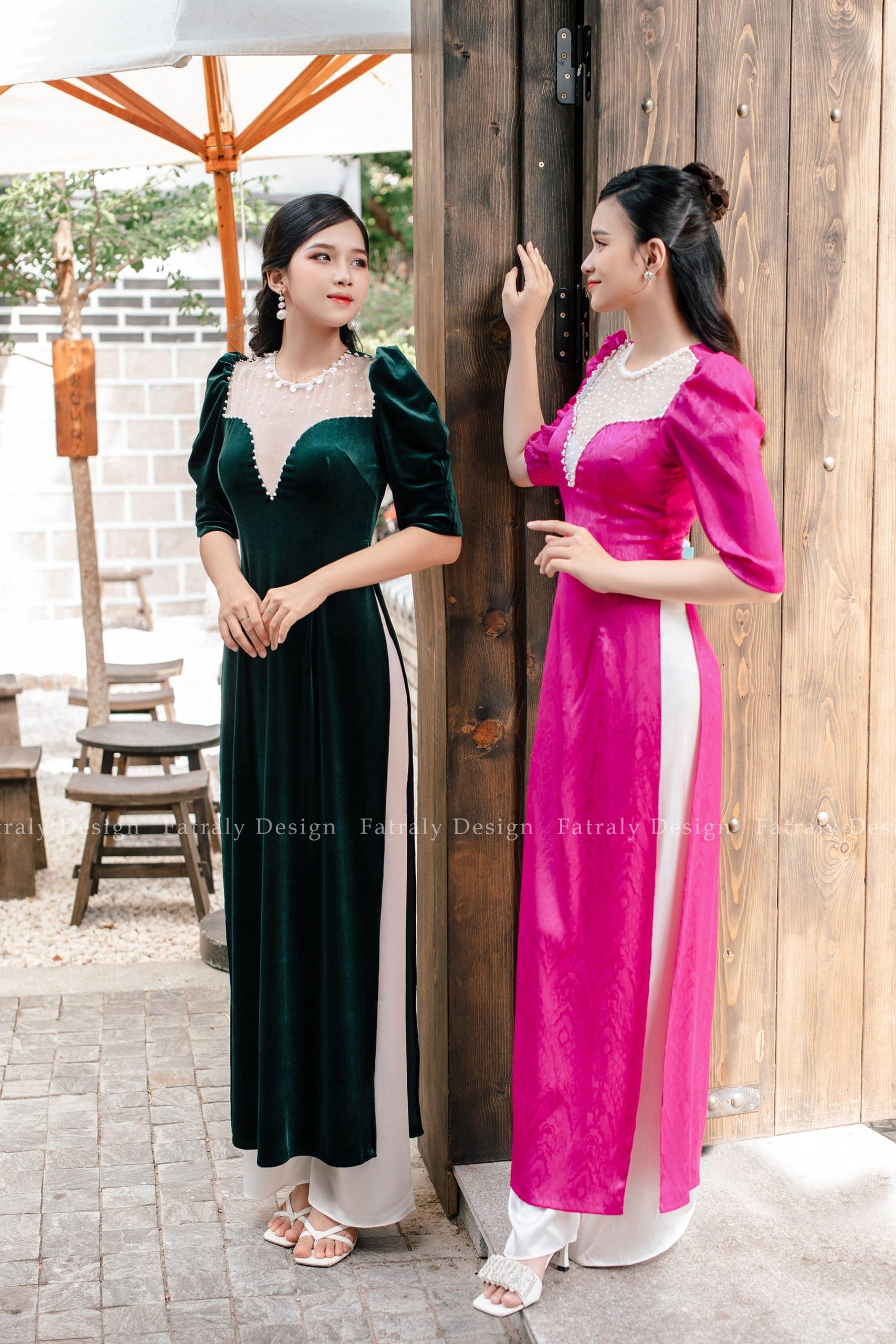 Áo dài Bích Thủy nhung thiết kế cao cấp