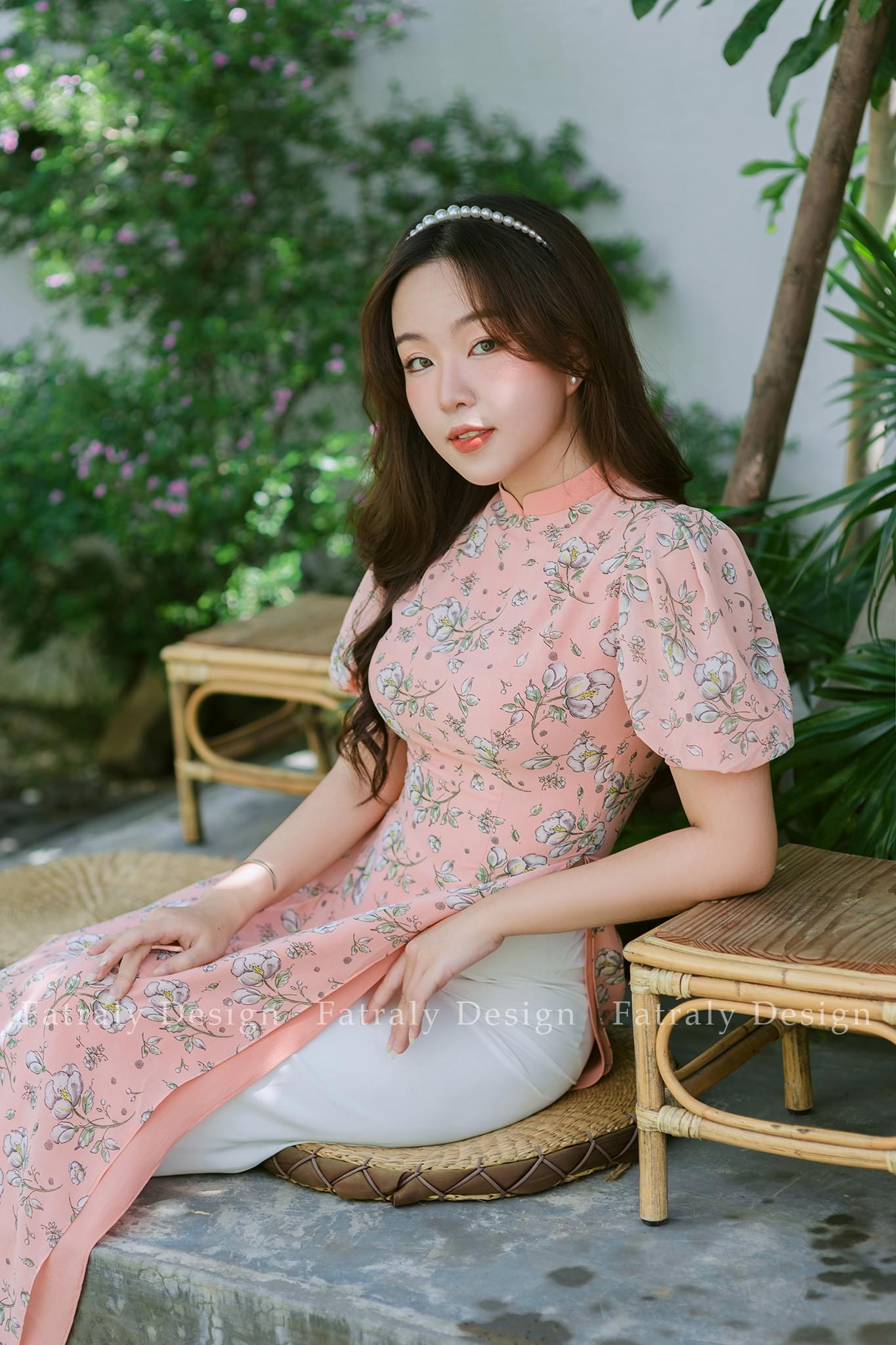 Áo dài Thanh Hoa thiết kế lụa Chiffon hoa nhí cao cấp - Hình ảnh 2