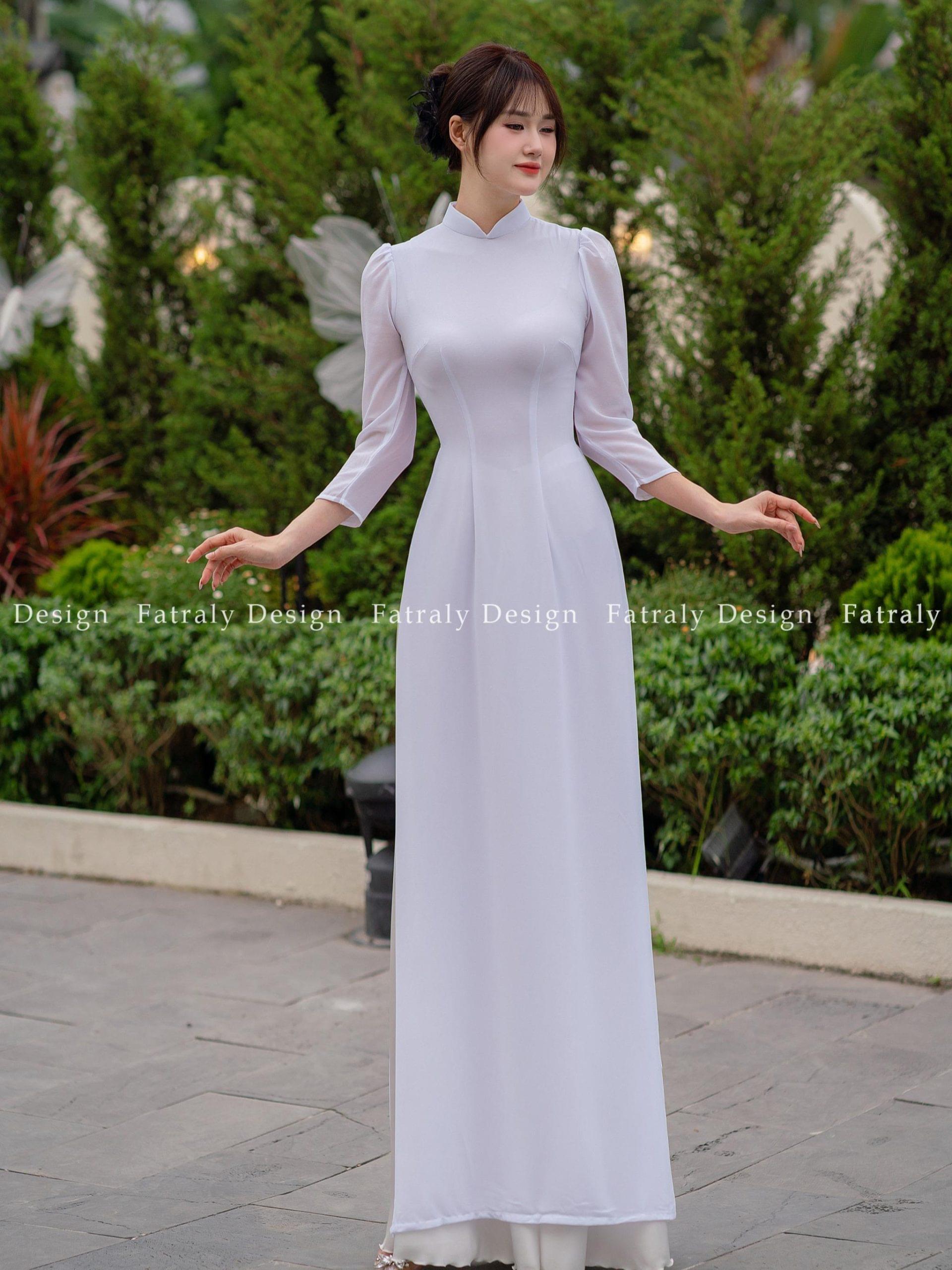 Áo dài cho thuê Thanh Mai vải chiffon Thái Tuấn Fatraly