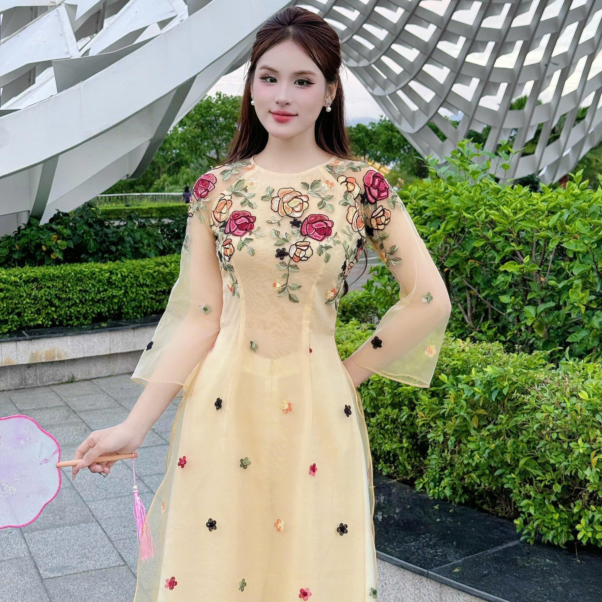 Áo dài Phấn Hoa vải tơ lụa Thái Tuấn Fatral - Hình ảnh 2