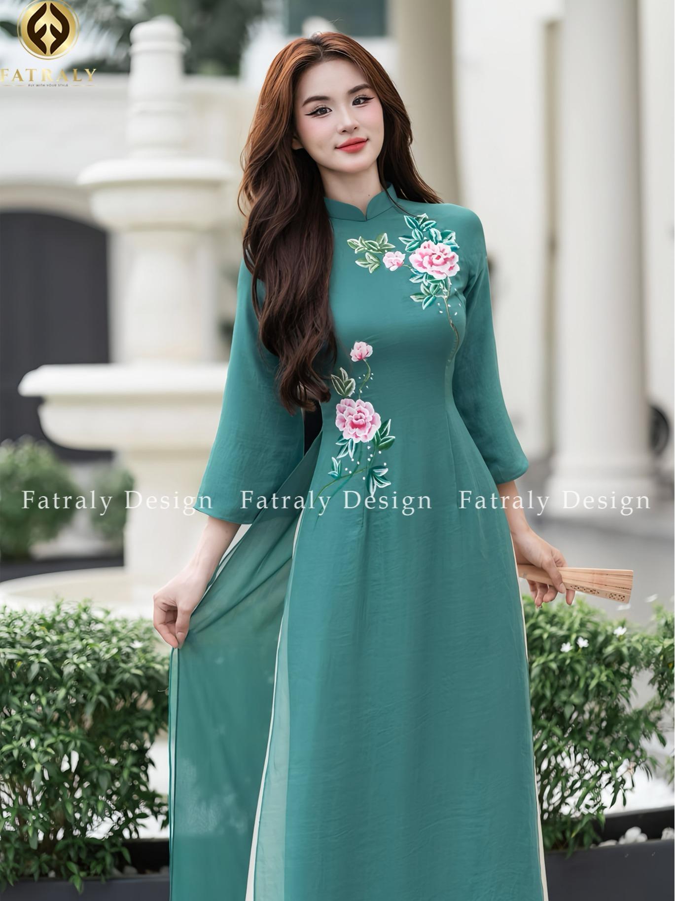 Áo dài Xanh Ngọc họa tiết hoa vải voan Thái Tuấn Fatraly