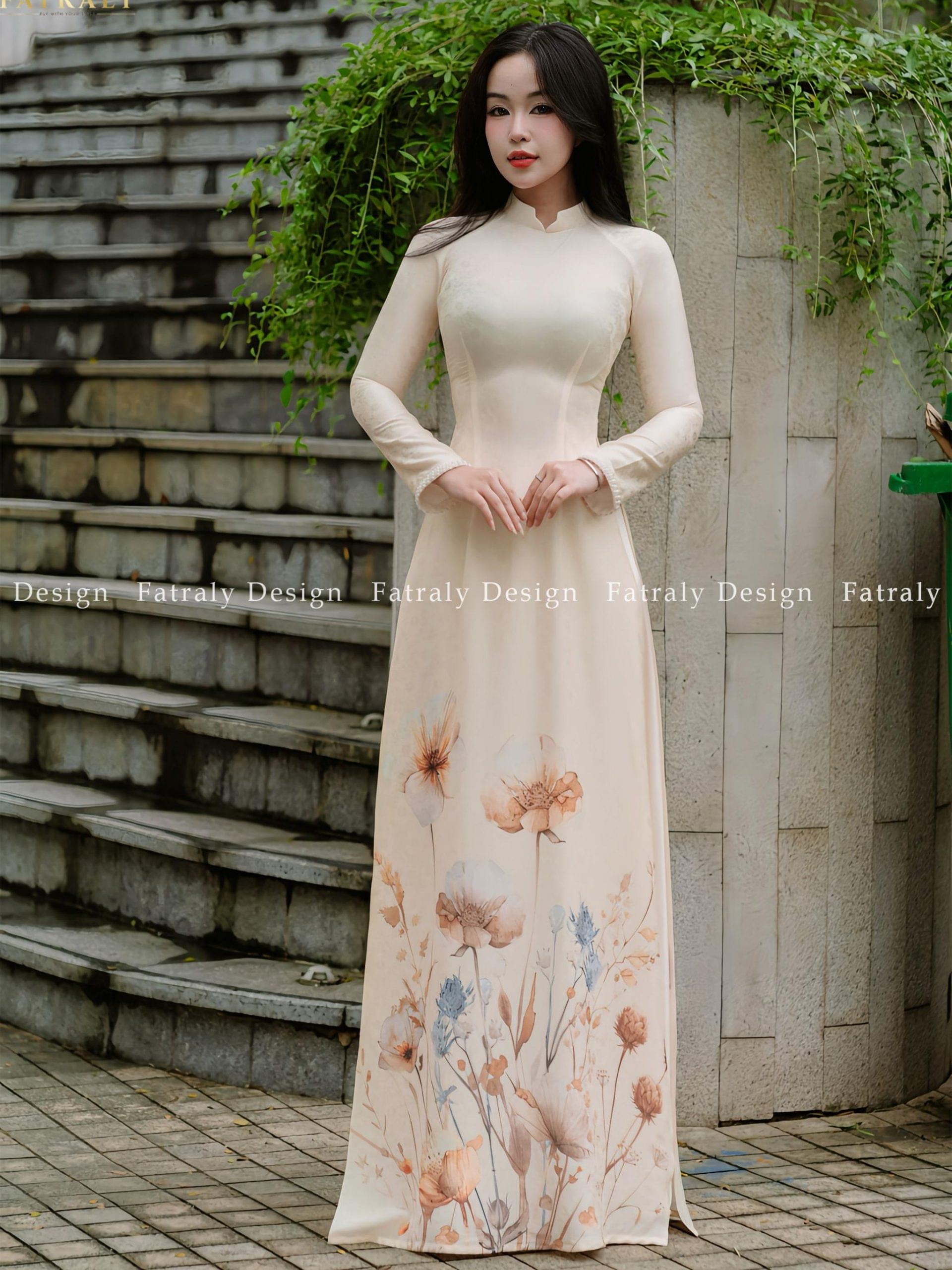 Áo dài Sương Hoa gấm tơ tầm Fatraly