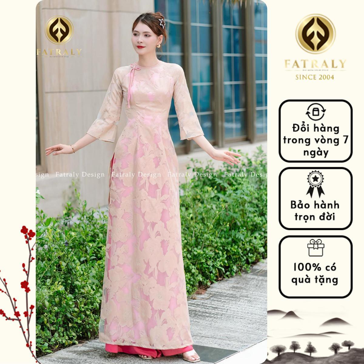 Áo dài nữ 4 tà từ tơ dệt vân nổi lót lụa in hoa, mẫu mới thiết kế độc đáo tinh tế và duyên dáng phù hợp nhiều dịp - Hình ảnh 2