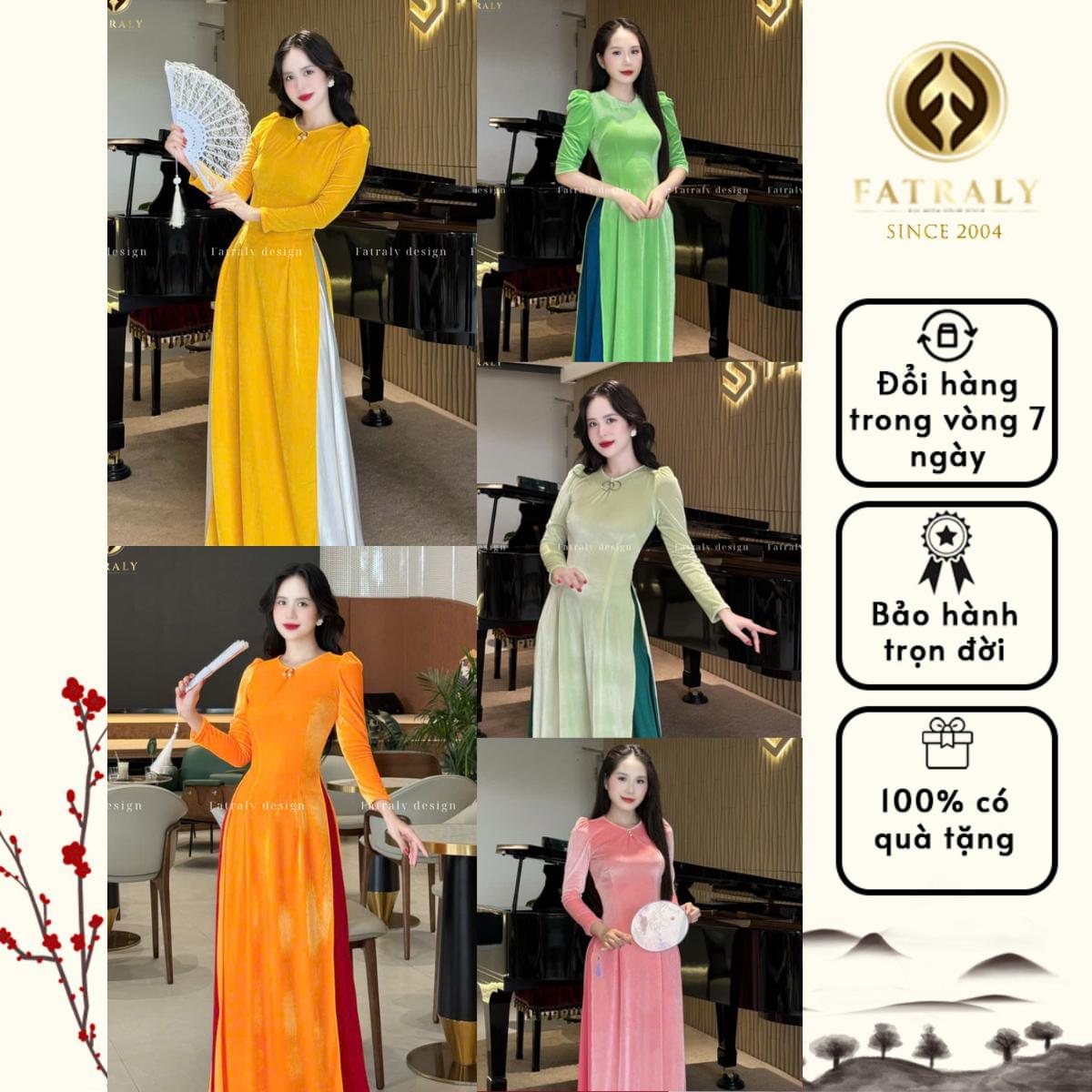 Áo Dài Nhung The Gam Màu Ngọt Ngào Tôn Dáng Chất Liệu Mềm Mịn Co Giãn Nhẹ Che Khuyết Điểm Bắp Tay Khéo Léo - Hình ảnh 2