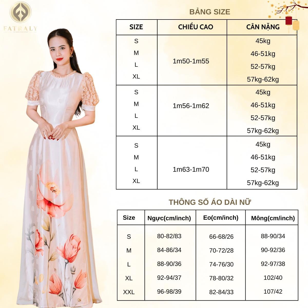 Áo dài nữ hoa chân cổ tròn tay bồng chất liệu lụa tơ tằm vân gấm mềm mịn co dãn nhẹ phù hợp bốn mùa - Hình ảnh 2