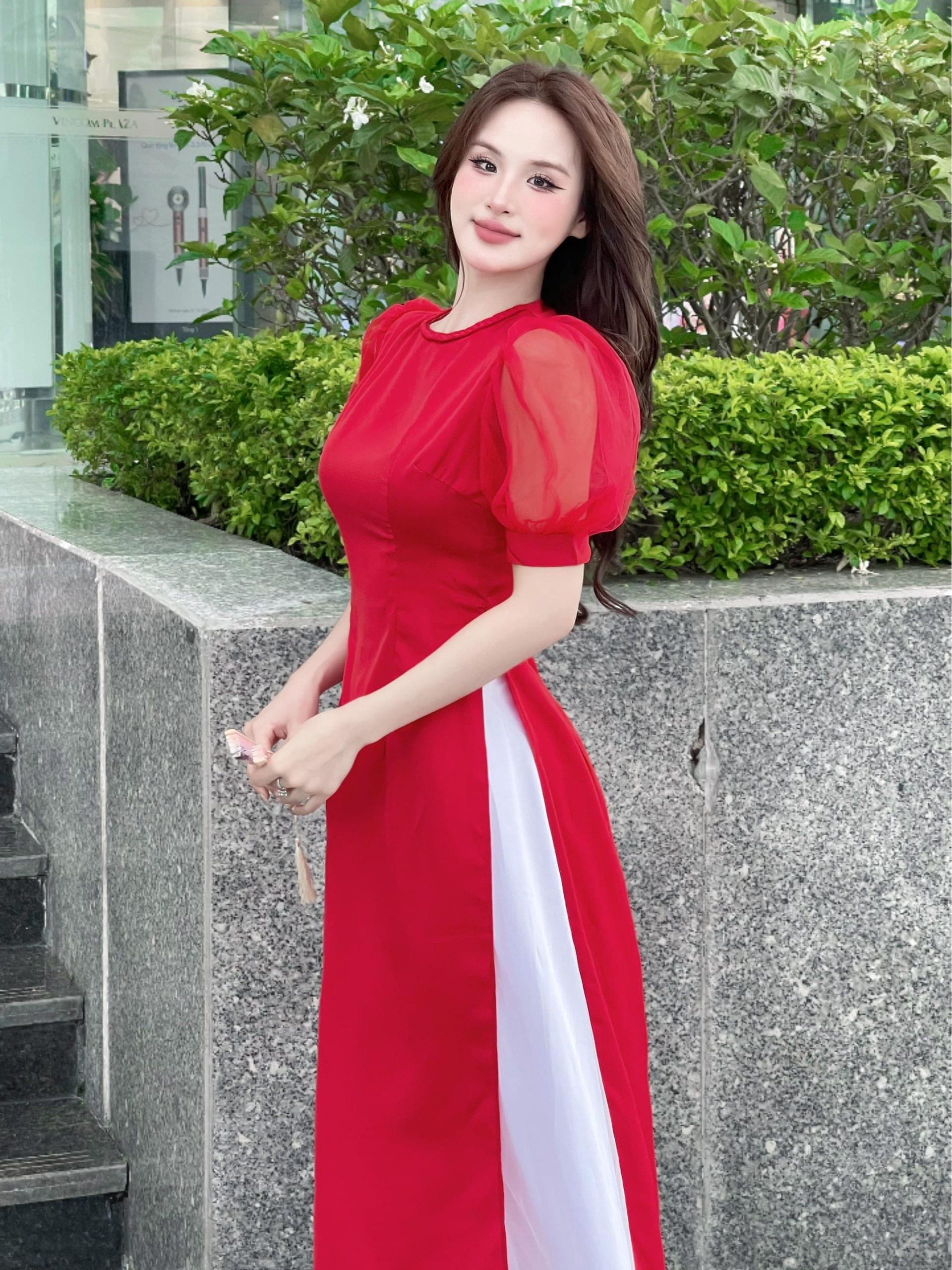 Áo dài cổ tít thiết kế tay ngắn cách điệu phong cách trẻ trung, vải lụa mềm mát co giãn nhẹ - Hình ảnh 2