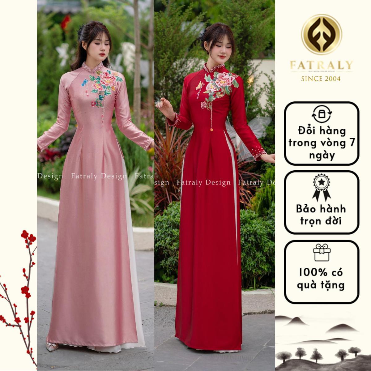 Áo dài nữ Lụa 2 da họa tiết vẽ tay cao cấp chất liệu mềm mịn phong cách truyền thống sang trọng - Hình ảnh 2