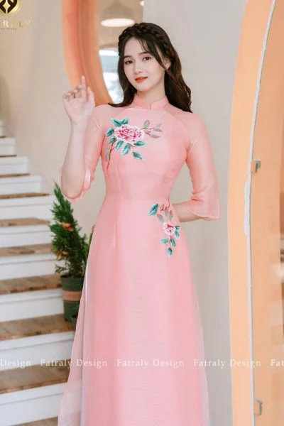Áo dài nữ tơ lót lụa 4 tà hoạ tiết vẽ tay cao cấp thiết kế tinh tế chất liệu cao cấp phù hợp nhiều dịp vải tapta 3/4 tay maxi