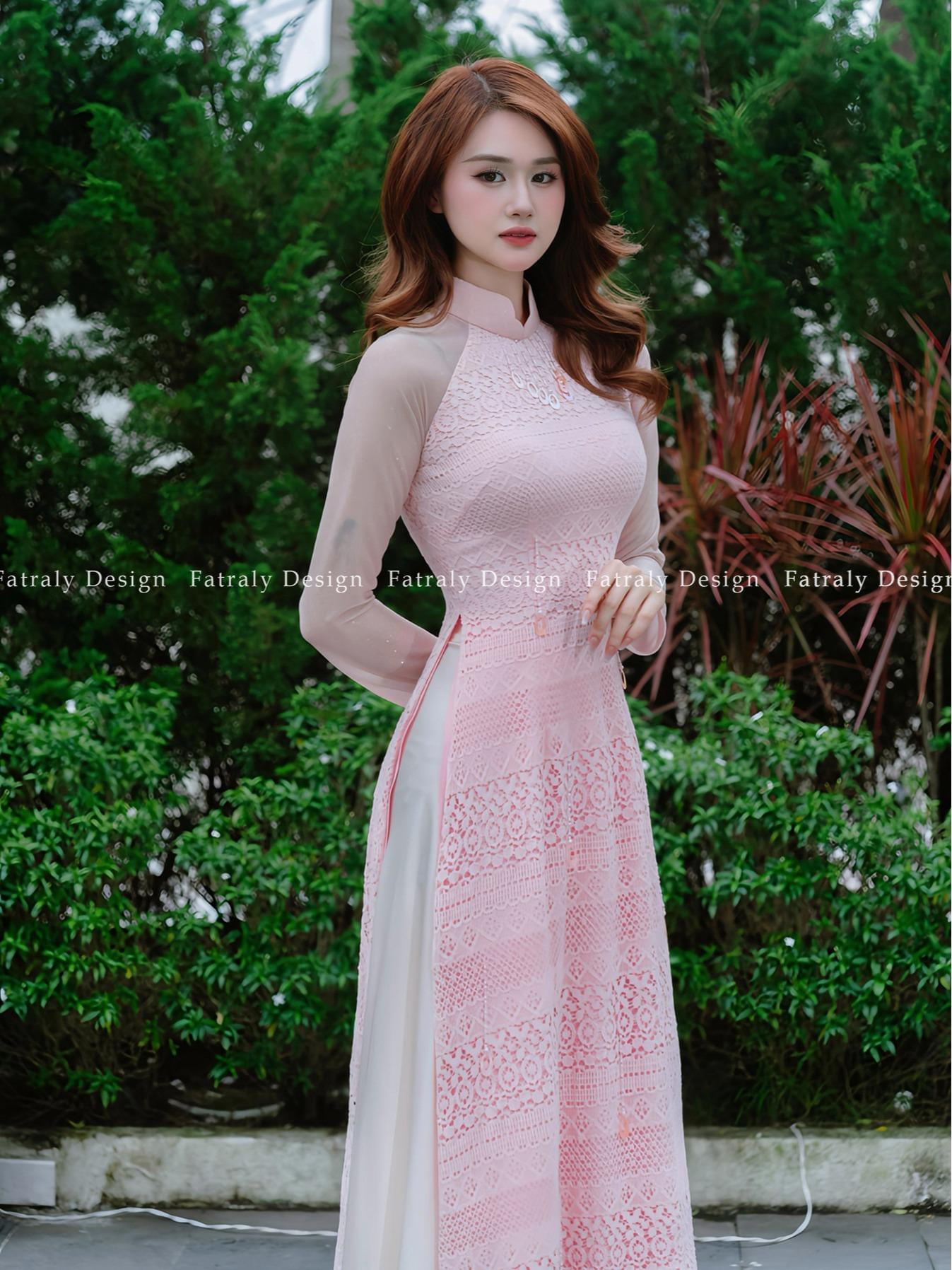 Áo dài vải ren chỉ sợi cotton co giãn 4 chiều
