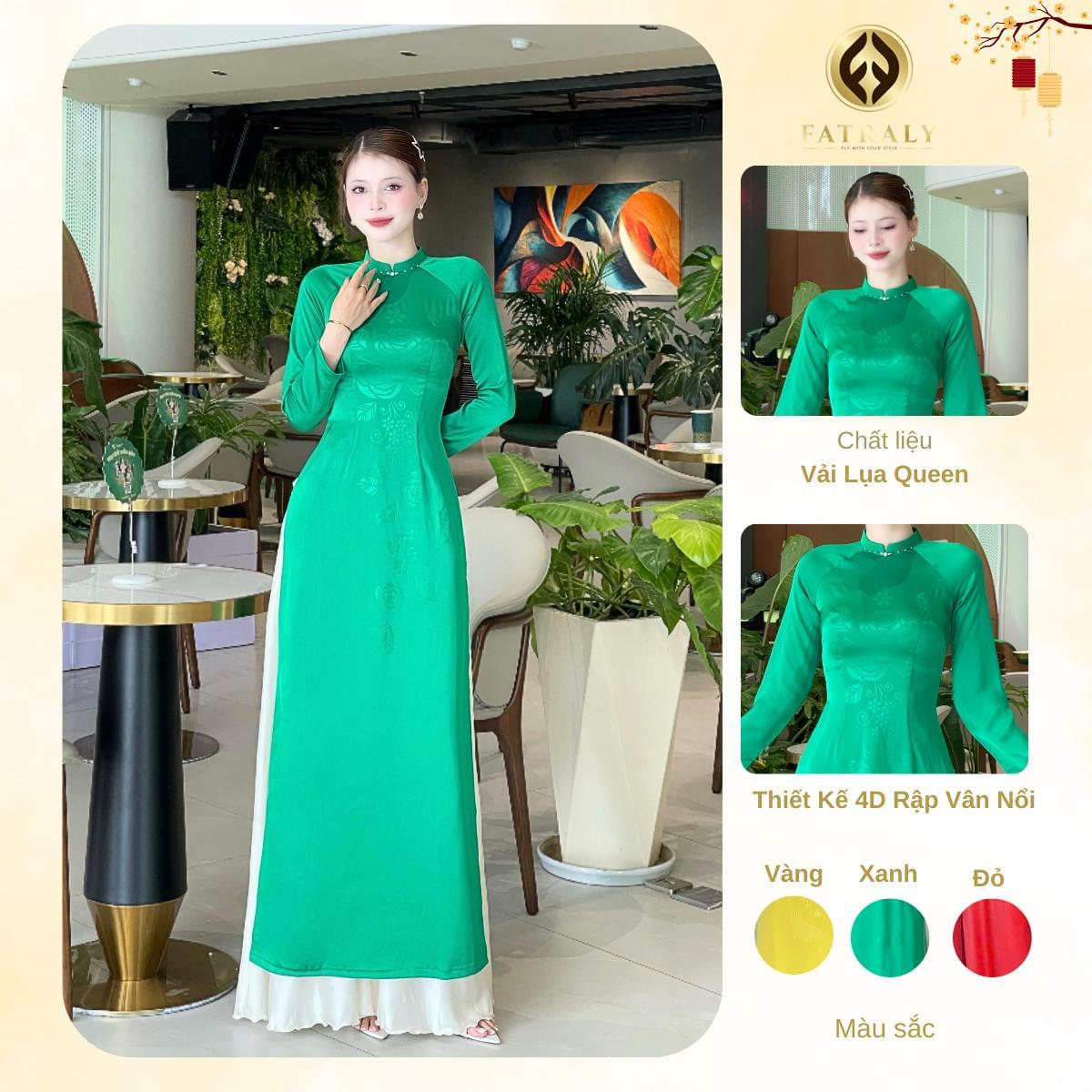 Áo dài lụa Queen màu xanh